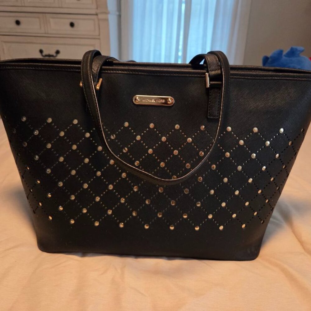 Michael Kors Black Tote with Gold Studs